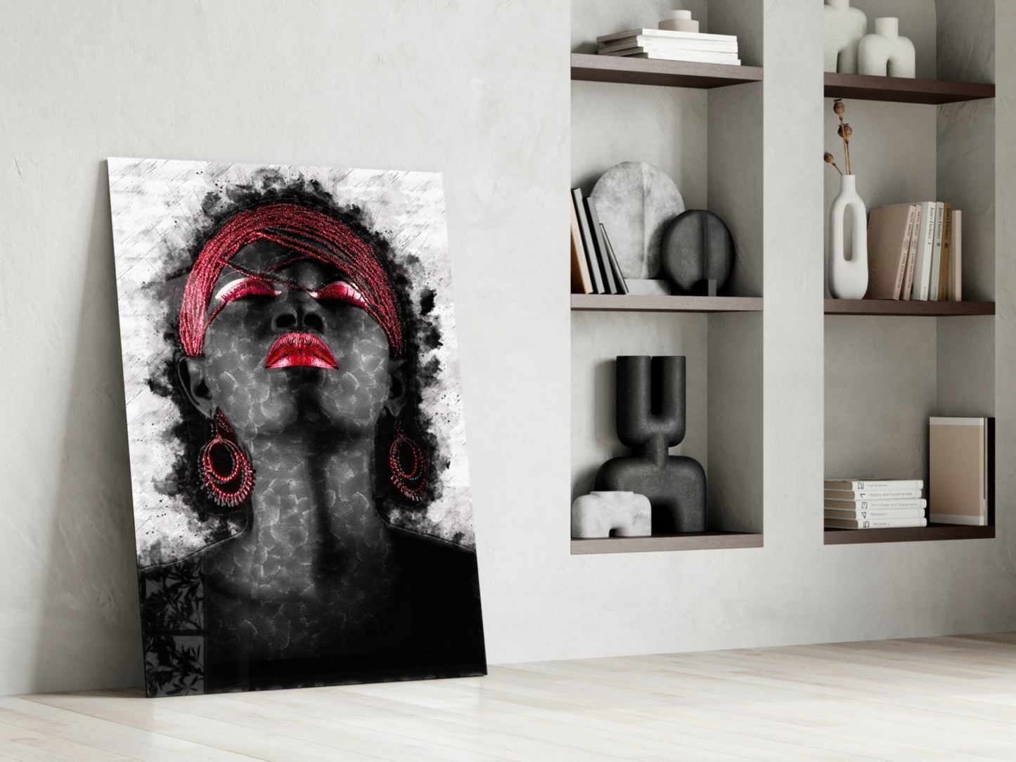 Red Headwrap Woman Ink Splatter Glass Wall Art
