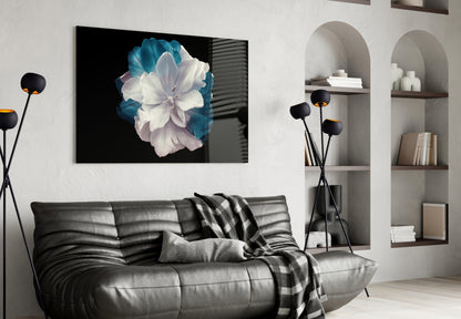White and Teal Layered Blossom Glass Wall Art