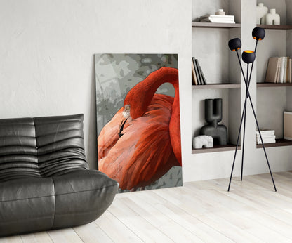 Resting Orange Flamingo Glass Wall Art