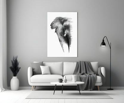 Faded Grayscale Elephant Sketch Glass Wall Art