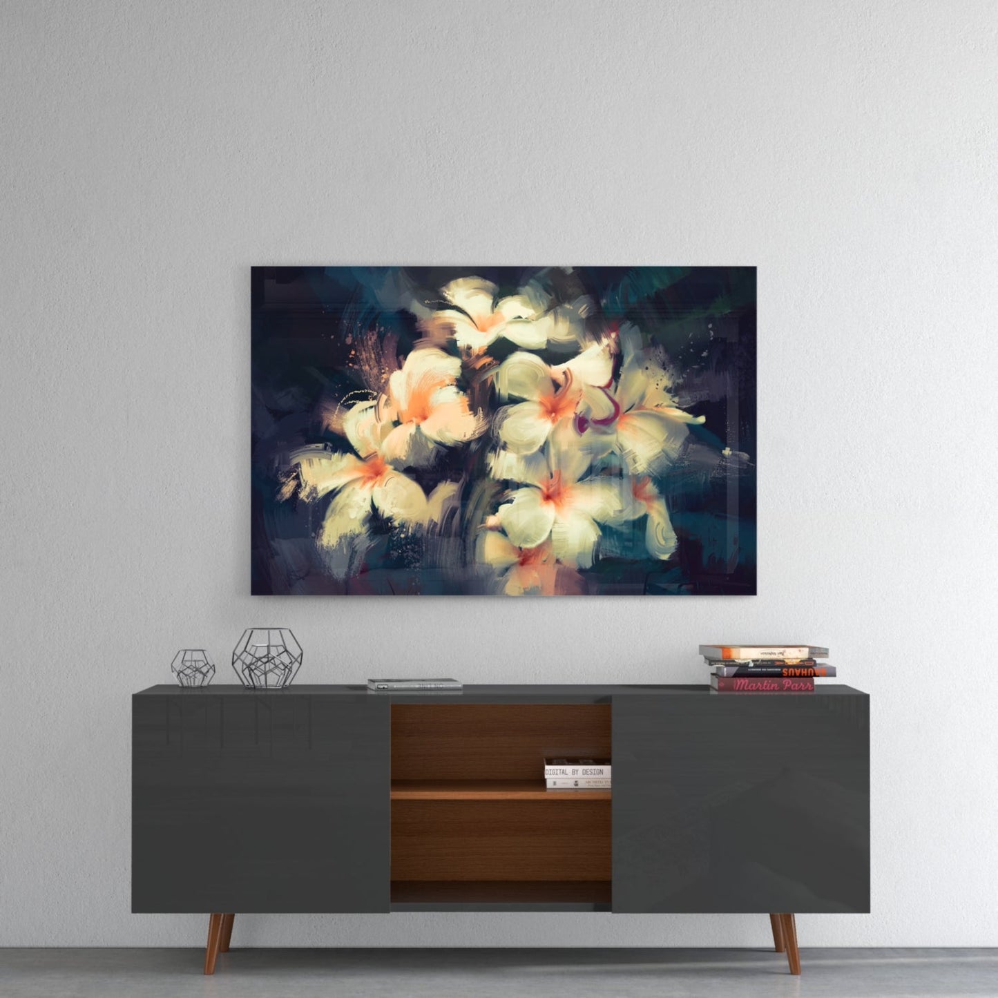Painterly White Plumeria Glass Wall Art