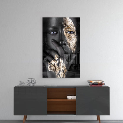 Cracked Gold Half Face Glass Wall Art