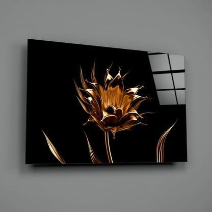 Liquid Gold Metallic Flower Black Glass Wall Art