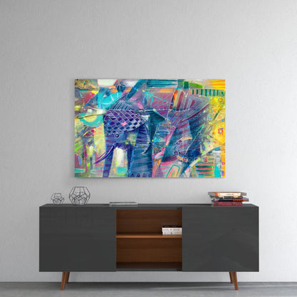 Abstract Cubist Colorful Elephant Glass Wall Art
