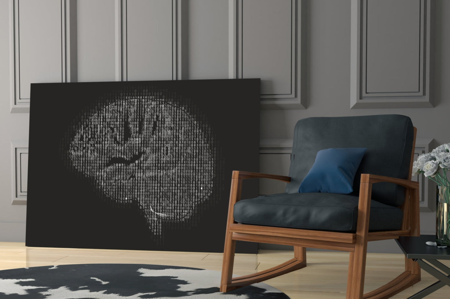 Binary Code Digital Brain Glass Wall Art