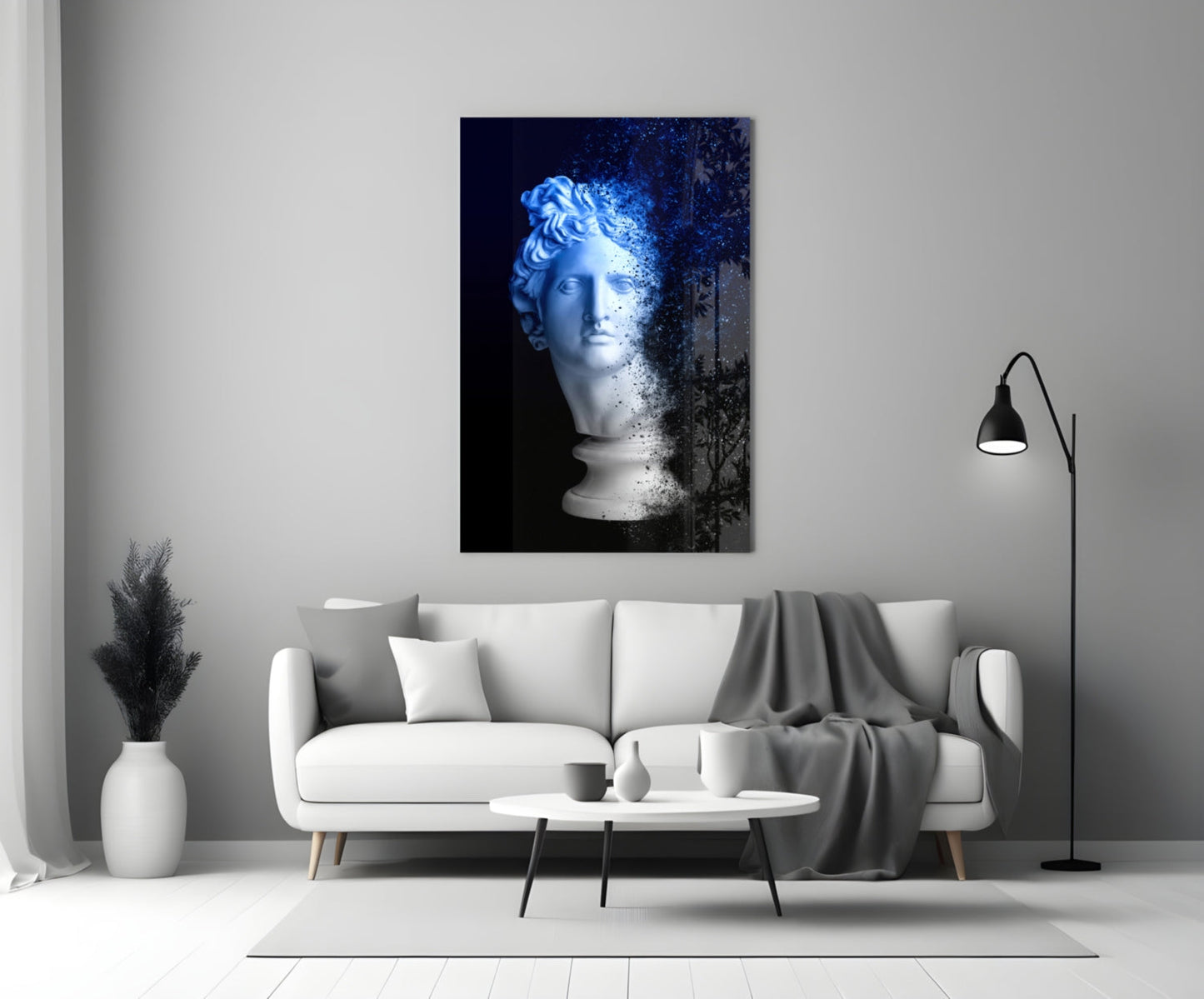 Blue Dispersion Apollo Head Glass Wall Art