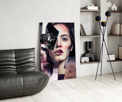 Pink Collage Glitter Eye Face Glass Wall Art
