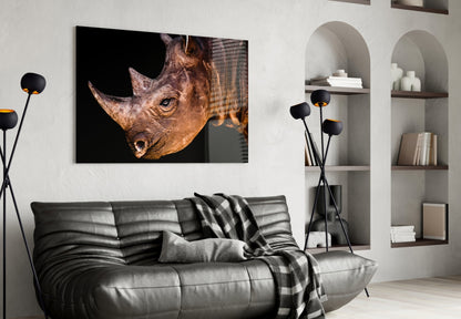 Warm Lit Rhino Close Up Glass Wall Art