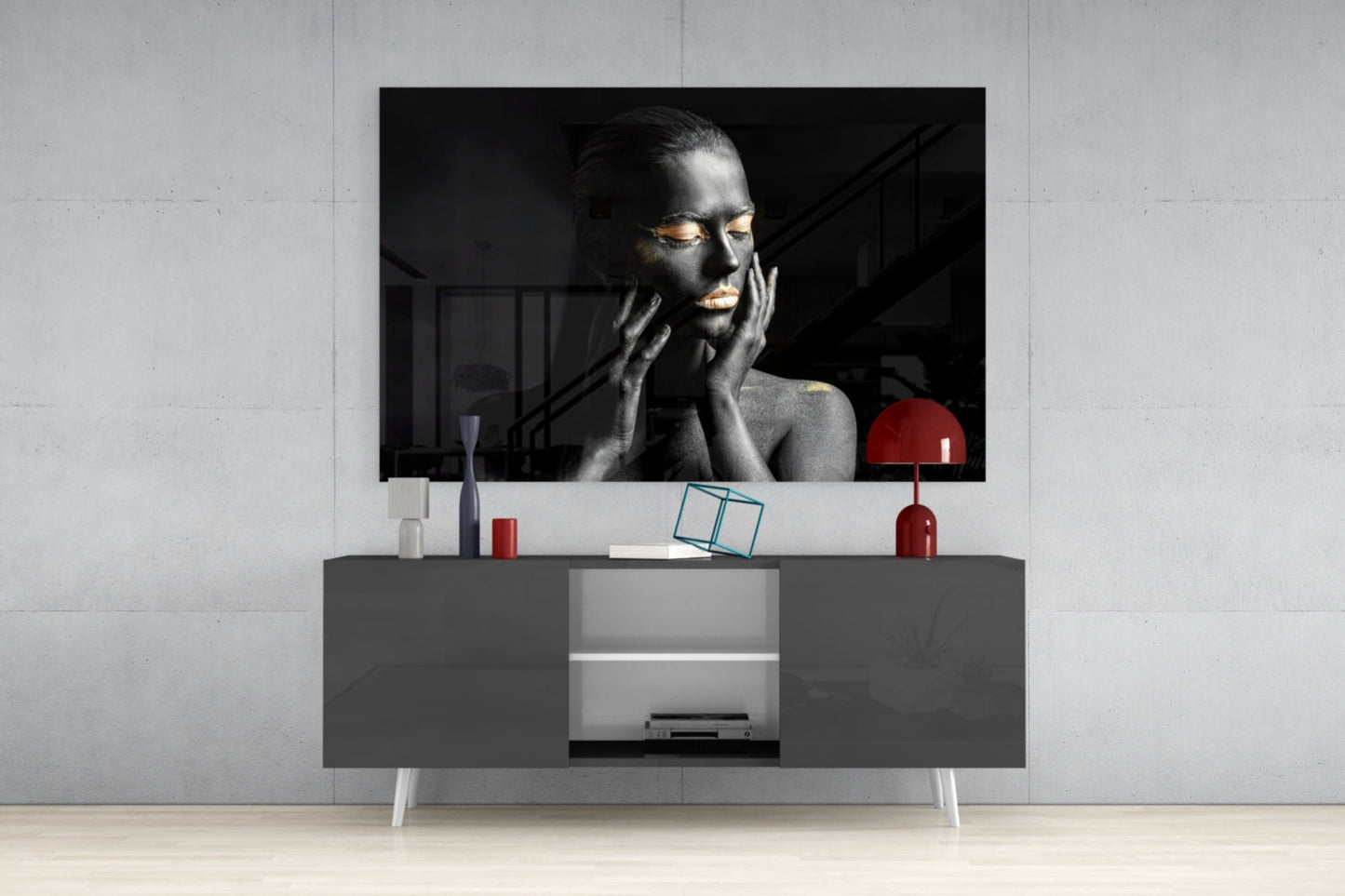 Gold Eyelids Hands Woman Glass Wall Art