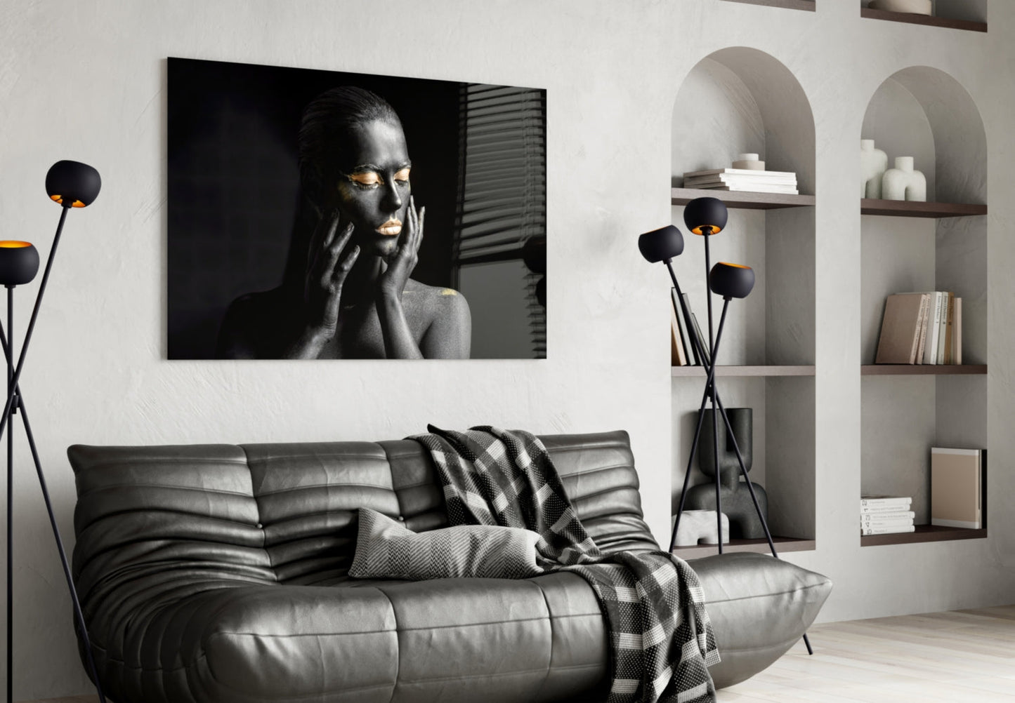 Gold Eyelids Hands Woman Glass Wall Art