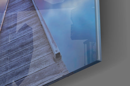 Blue Hour Lake Jetty Sunset Glass Wall Art