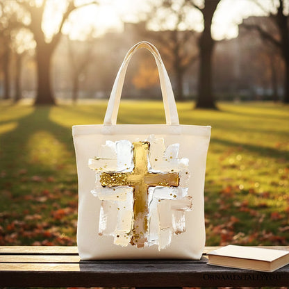 Oil Brushstroke Cross Canvas Tote Bag, Christian Faith Jesus Easter Gift Shopper