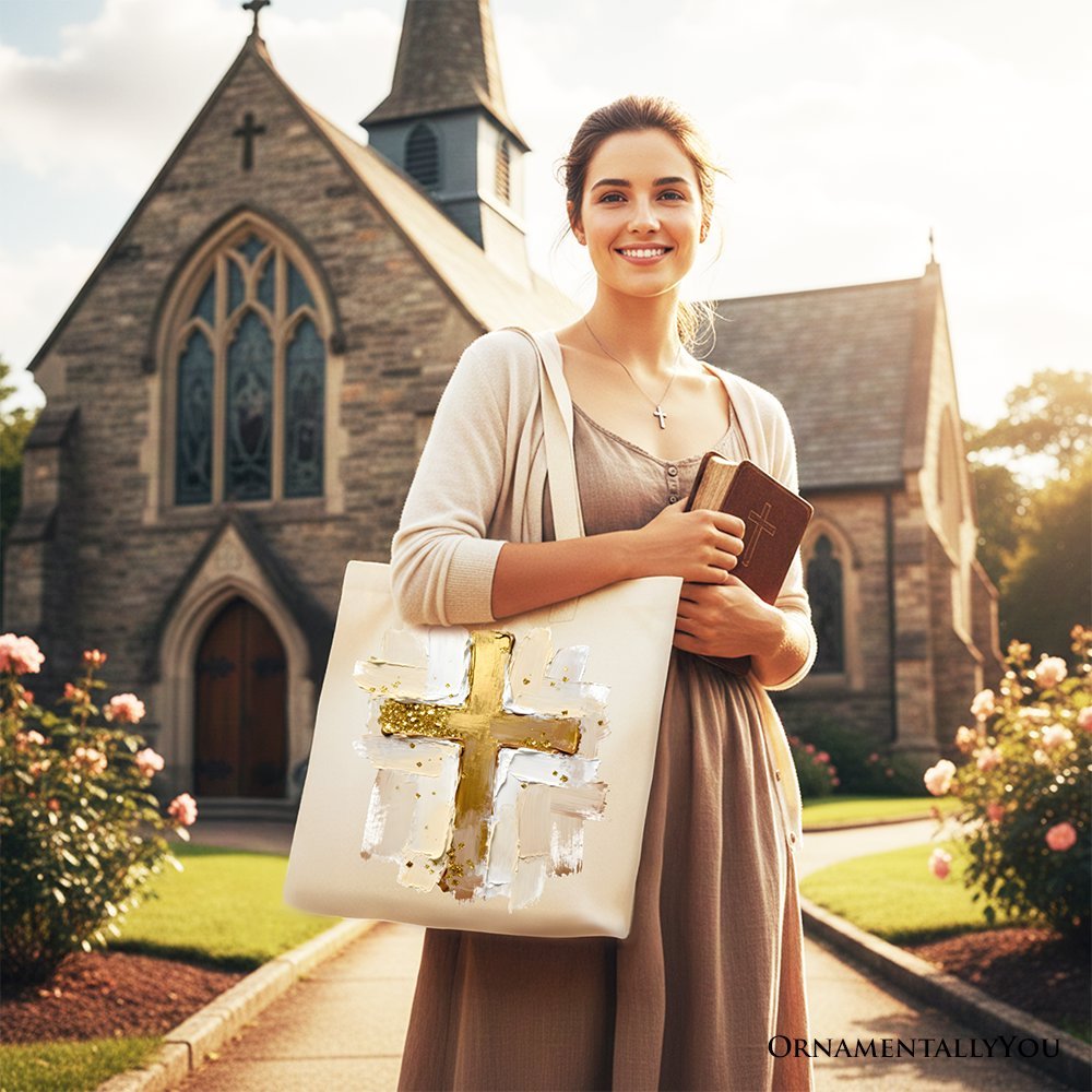 Oil Brushstroke Cross Canvas Tote Bag, Christian Faith Jesus Easter Gift Shopper