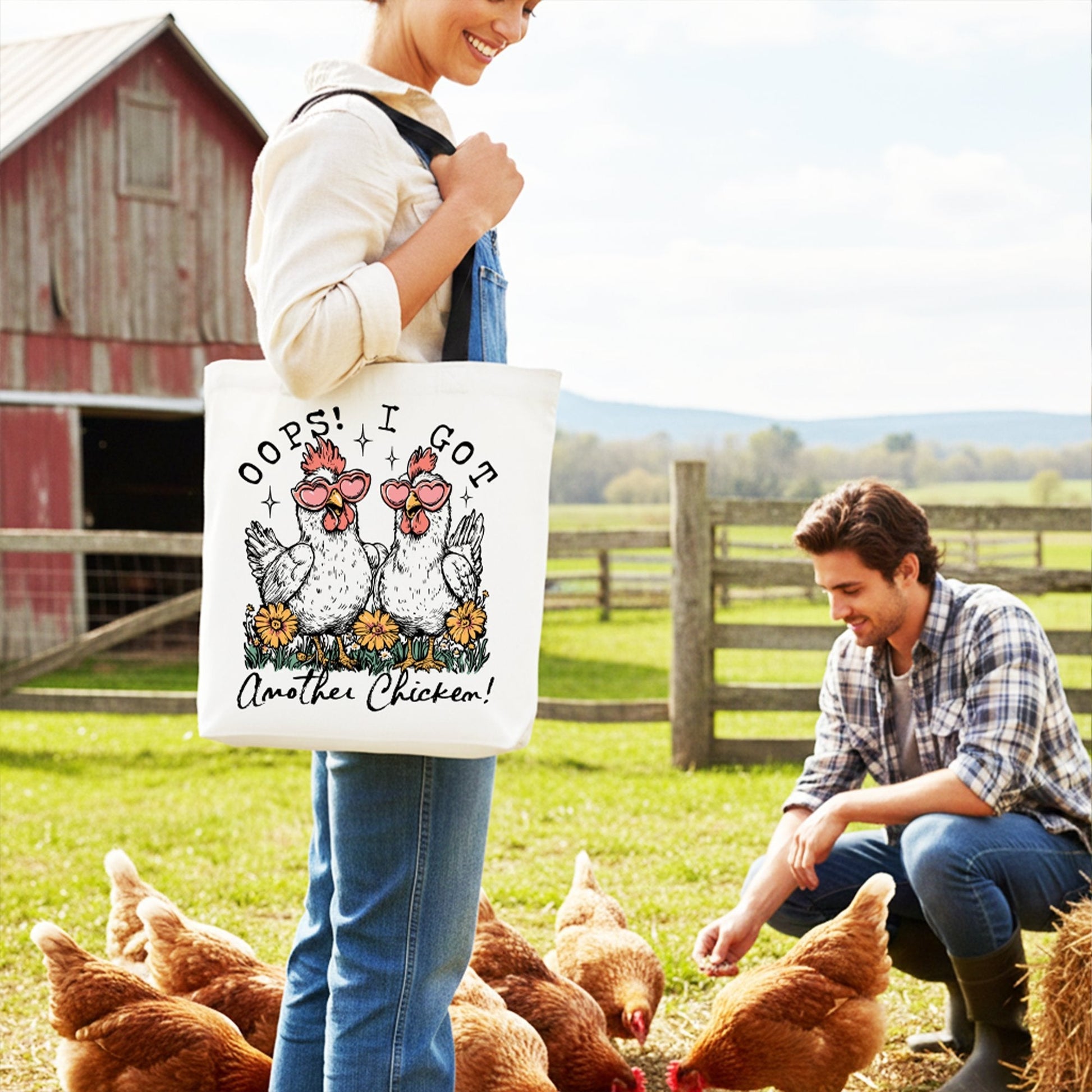 Oops I Got Another Chicken Canvas Tote Bag, Funny Farm Animal Gift Shopper