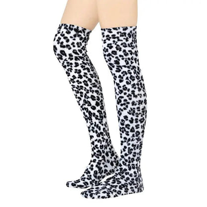 Over the Knee Fleece Socks - Snow Leopard
