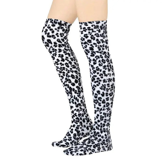 Over the Knee Fleece Socks - Snow Leopard