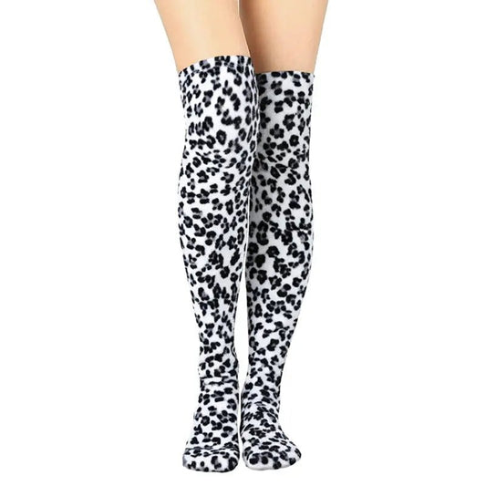 Over the Knee Fleece Socks - Snow Leopard