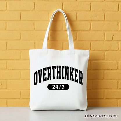 Over Thinker 24/7 Tote Bag, Minimalist Collegiate Gift Shopper for Tired Women - Shaketea