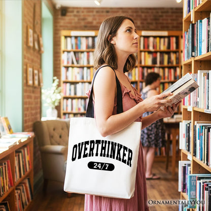 Over Thinker 24/7 Tote Bag, Minimalist Collegiate Gift Shopper for Tired Women - Shaketea