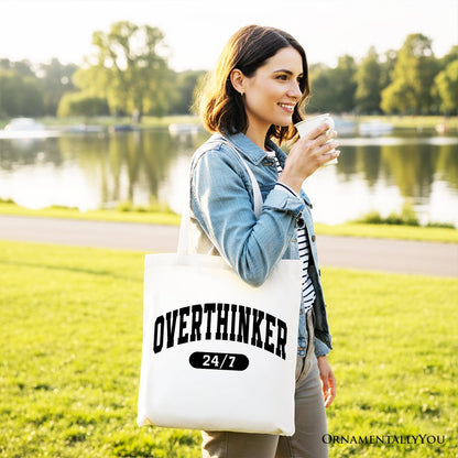 Over Thinker 24/7 Tote Bag, Minimalist Collegiate Gift Shopper for Tired Women - Shaketea