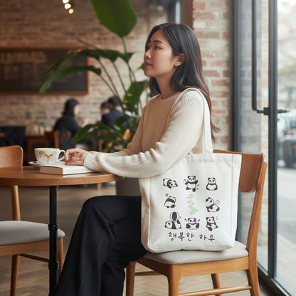 Panda Tote Bag Reusable Eco Flannel Shopping Bag with Zipper Closure