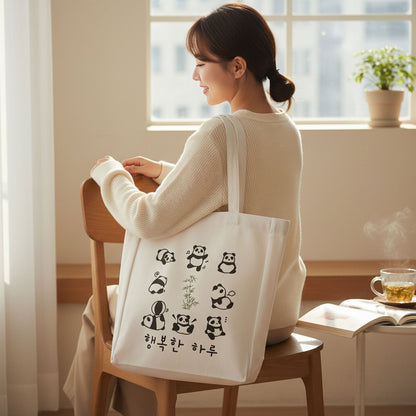 Panda Tote Bag Reusable Eco Flannel Shopping Bag with Zipper Closure