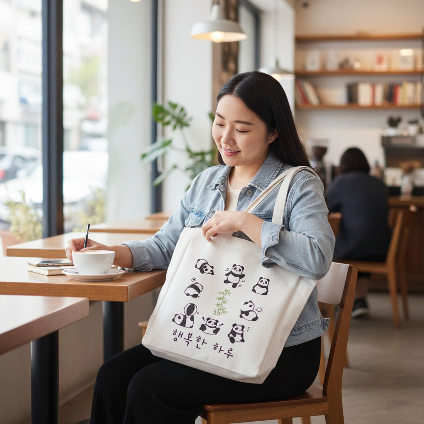 Panda Tote Bag Reusable Eco Flannel Shopping Bag with Zipper Closure