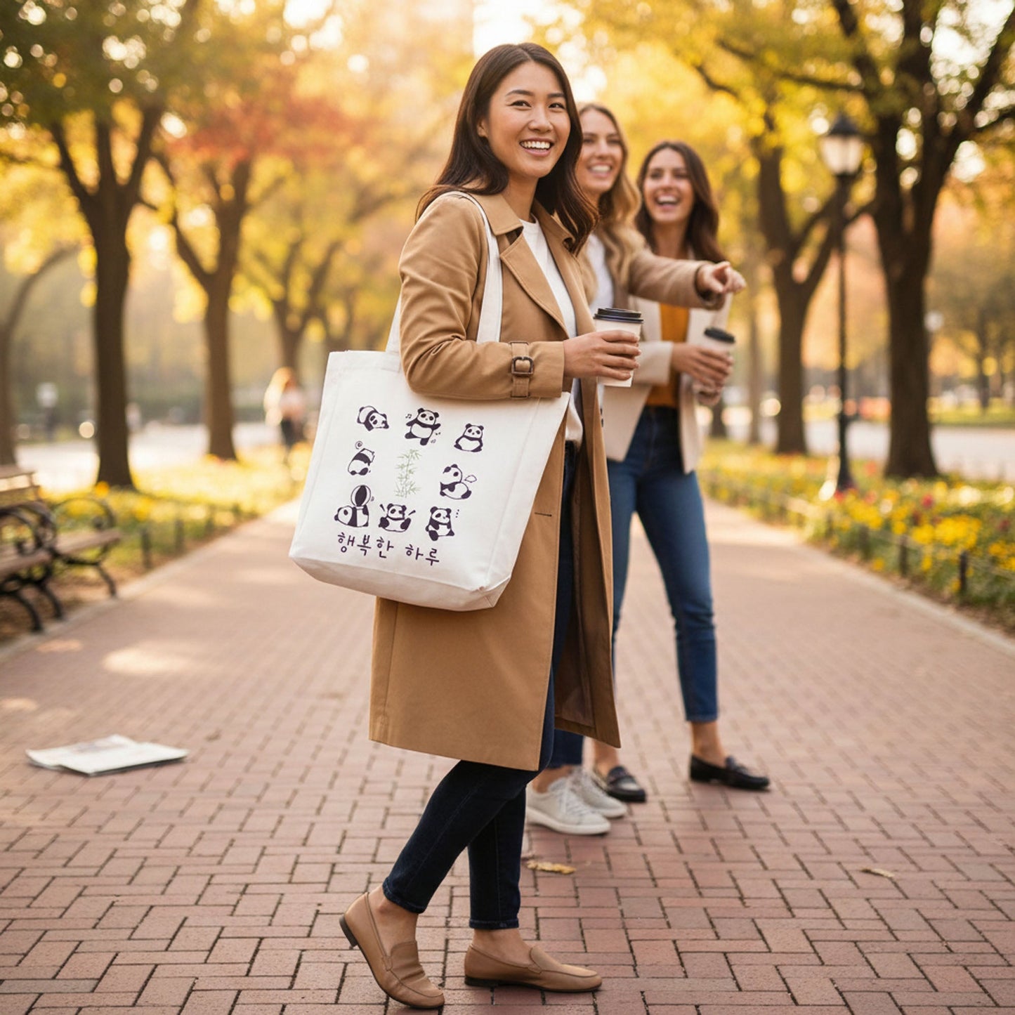 Panda Tote Bag Reusable Eco Flannel Shopping Bag with Zipper Closure