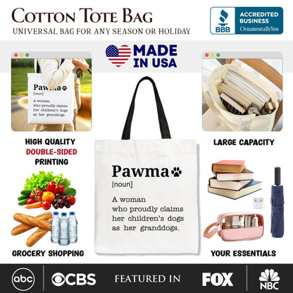 Pawma Definition Canvas Tote Bag, Funny Dog Lovers Mom Gift Shopper