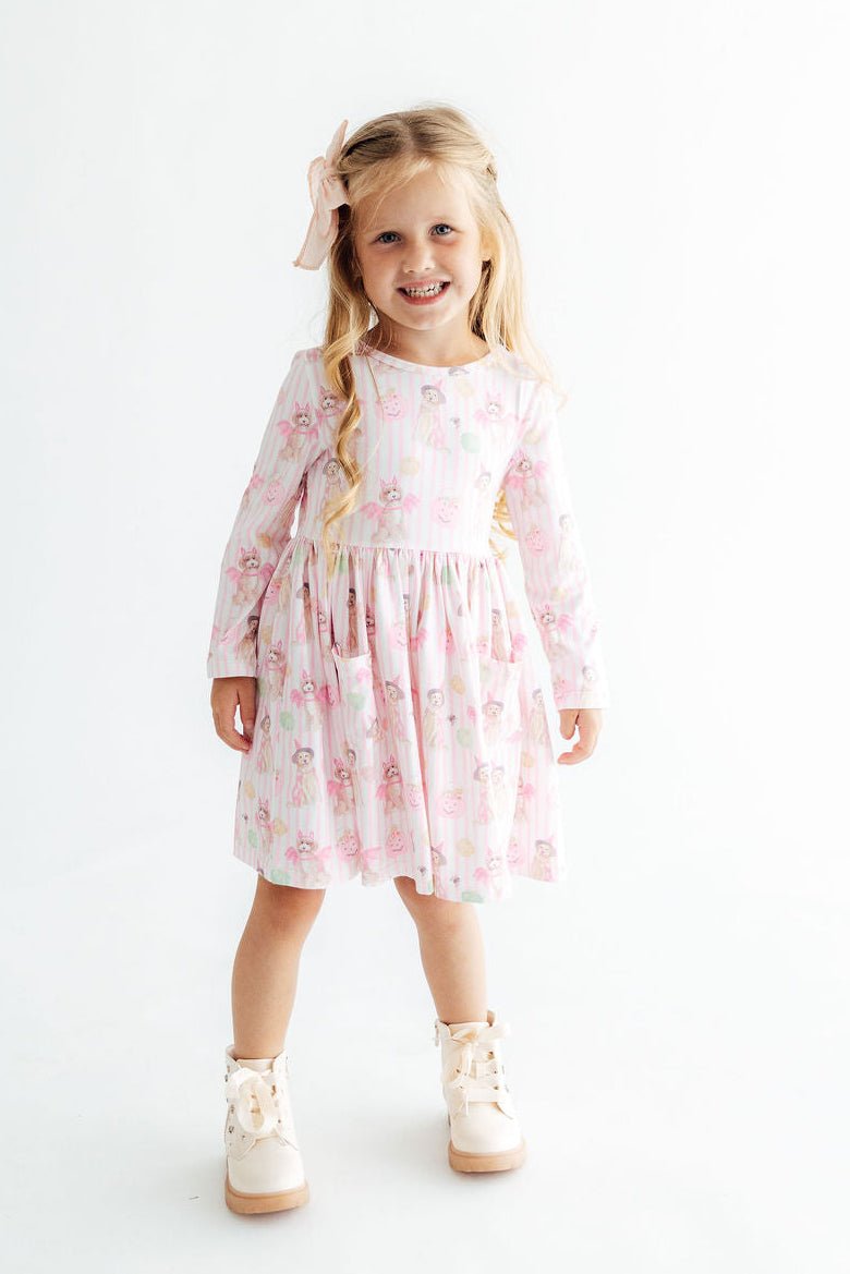 Pawsitively Spooky L/S Pocket Twirl Dress