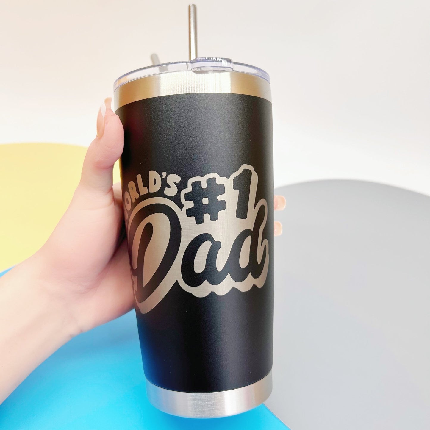 Personalized Engraved Tumblers, Best Dad Ever and Nutrition Fact Twist Birthday Gift for Dad, 20oz Stainless Steel Insulated Custom Coffee Tumbler