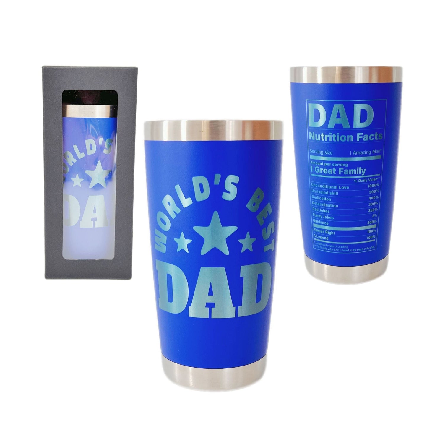 Personalized Engraved Tumblers, Best Dad Ever and Nutrition Fact Twist Birthday Gift for Dad, 20oz Stainless Steel Insulated Custom Coffee Tumbler