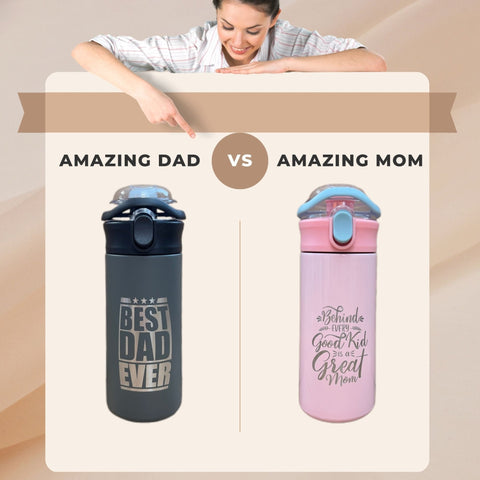 Personalized Kids Water Bottle Best Dad Amazing Mom Laser Engraved Insulated Stainless Steel Tumbler with Straw Handle 16.9 oz