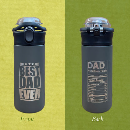 Personalized Kids Water Bottle Best Dad Amazing Mom Laser Engraved Insulated Stainless Steel Tumbler with Straw Handle 16.9 oz