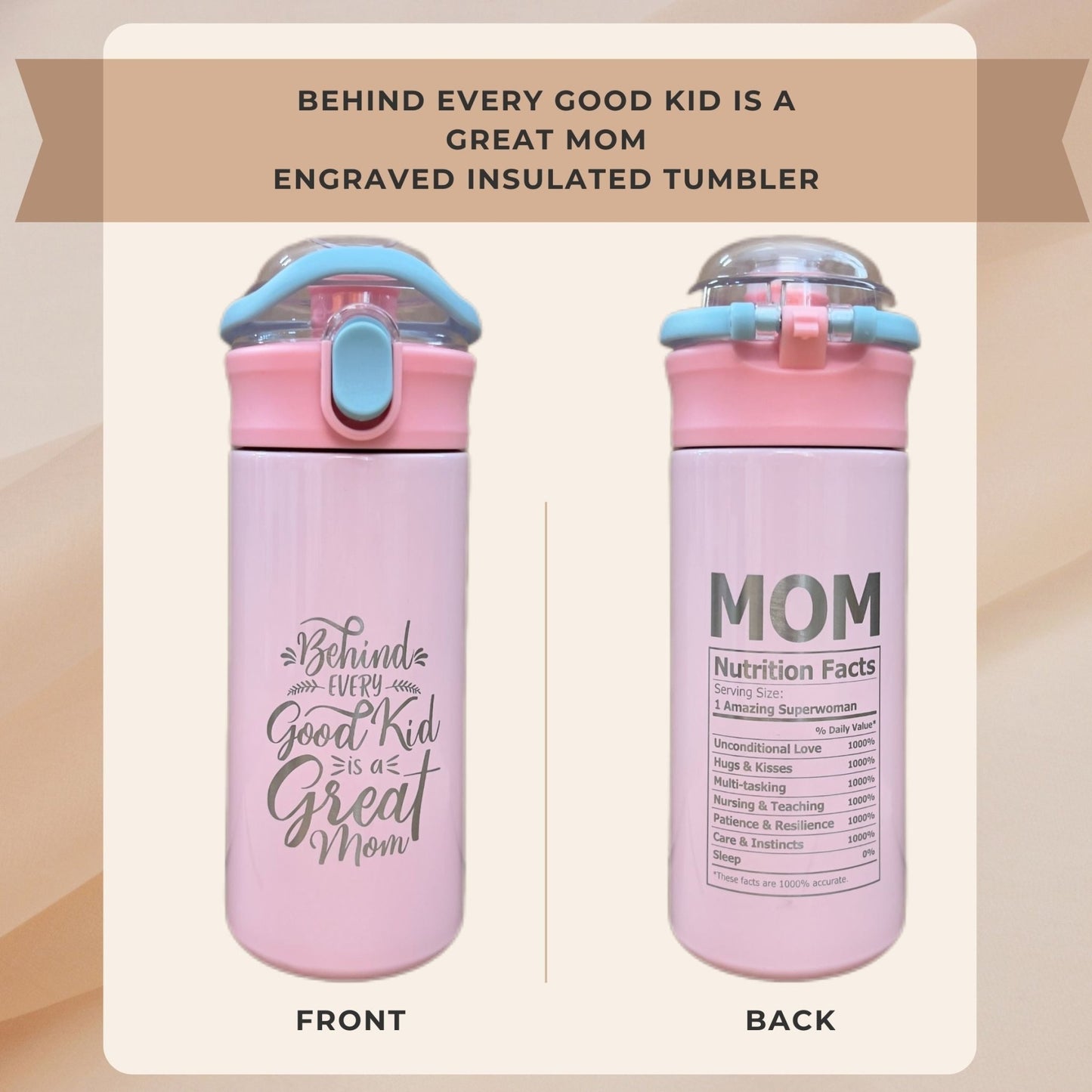 Personalized Kids Water Bottle Best Dad Amazing Mom Laser Engraved Insulated Stainless Steel Tumbler with Straw Handle 16.9 oz