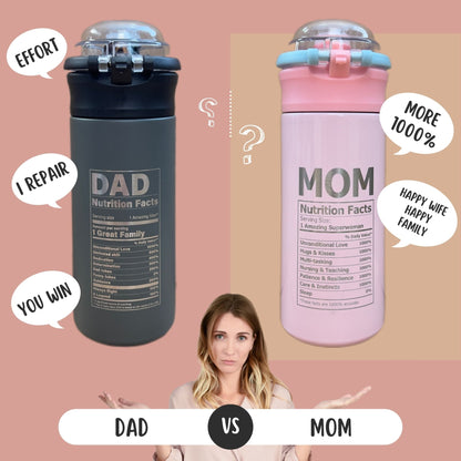 Personalized Kids Water Bottle Best Dad Amazing Mom Laser Engraved Insulated Stainless Steel Tumbler with Straw Handle 16.9 oz