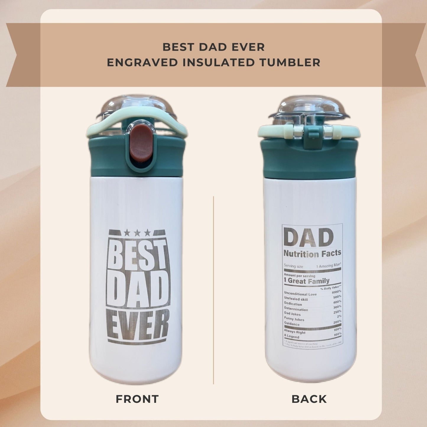 Personalized Kids Water Bottle Best Dad Amazing Mom Laser Engraved Insulated Stainless Steel Tumbler with Straw Handle 16.9 oz