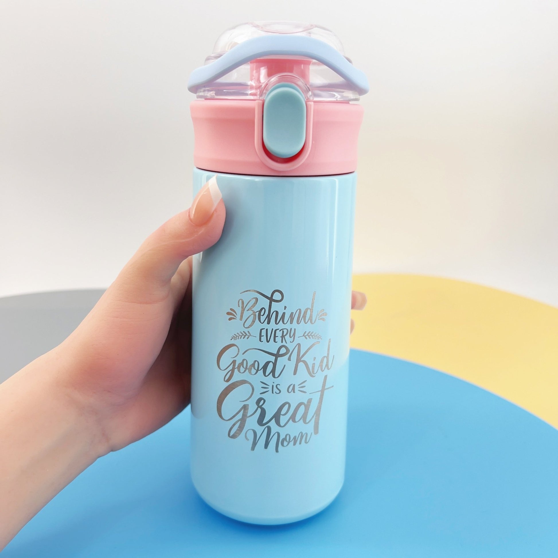 Personalized Kids Water Bottle Best Dad Amazing Mom Laser Engraved Insulated Stainless Steel Tumbler with Straw Handle 16.9 oz