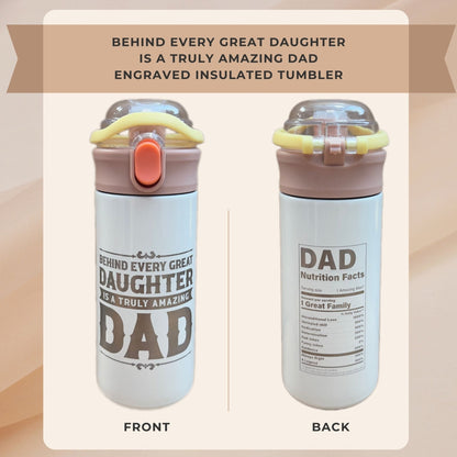 Personalized Kids Water Bottle Best Dad Amazing Mom Laser Engraved Insulated Stainless Steel Tumbler with Straw Handle 16.9 oz