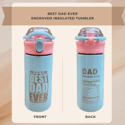 Personalized Kids Water Bottle Best Dad Amazing Mom Laser Engraved Insulated Stainless Steel Tumbler with Straw Handle 16.9 oz