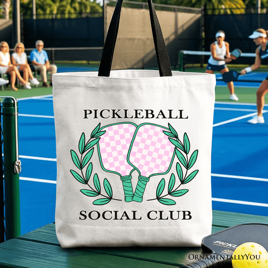 Pickleball Social Club Tote Bag, Cute Retro Girly Sporty Gift Shopper