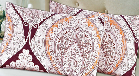 Tache Maroon Mandala Ivory Damask Pillowcases (2131-PC)