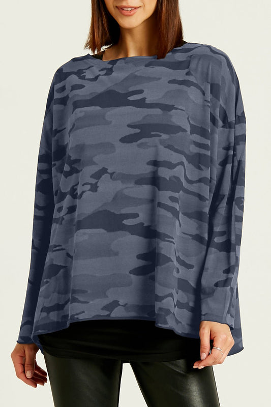 Pima Cotton Camo Luxury Boxy Tee - Midnight