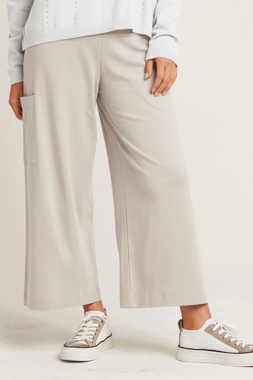 Pima Cotton Cropped Gaucho Pants - Putty