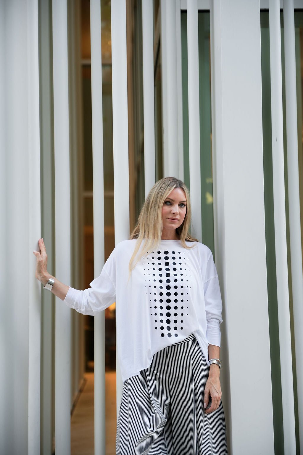 Pima Cotton Dot Dot Dot Luxury Boxy T-Shirt - White/Black