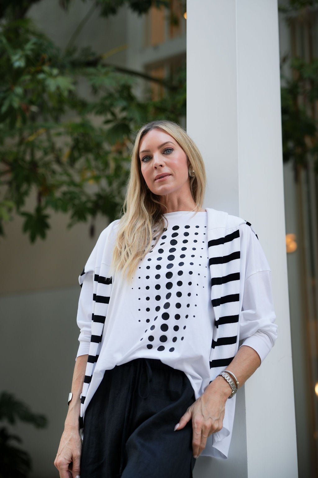 Pima Cotton Dot Dot Dot Luxury Boxy T-Shirt - White/Black