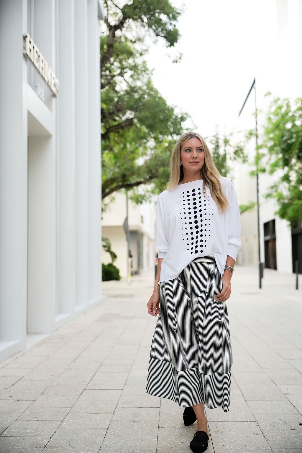 Pima Cotton Dot Dot Dot Luxury Boxy T-Shirt - White/Black