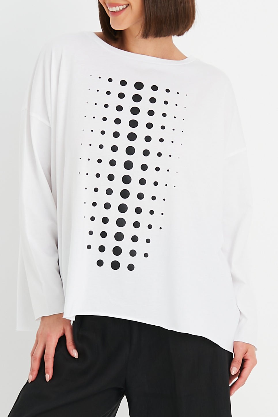 Pima Cotton Dot Dot Dot Luxury Boxy T-Shirt - White/Black