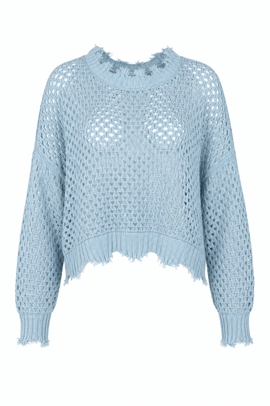 Pima Cotton Hamptons Crewneck Crochet Sweater - Cameo