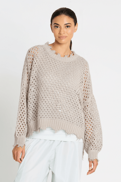Pima Cotton Hamptons Crewneck Crochet Sweater - Putty